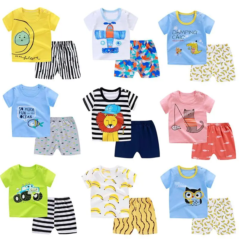 

Children summer terno pajama 100% cotton shirt shorts set for kids