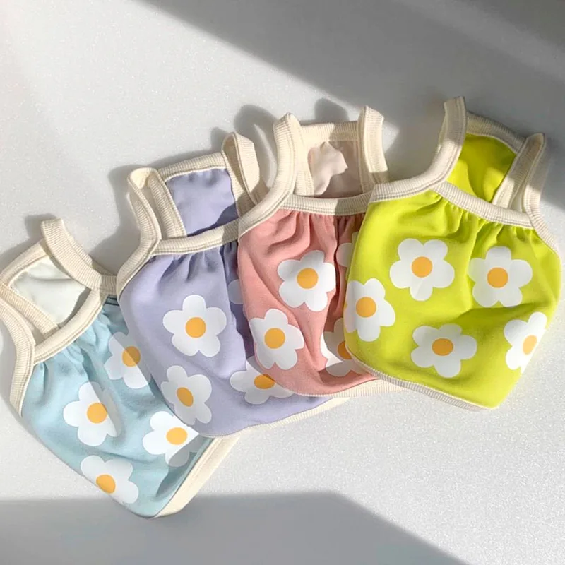 

Summer Thin Teddy Puppy Dog Clothes Pet Vest Summer Dog Tank Top With Flower Cute Dog Clothes Flower Print Vest, See picture