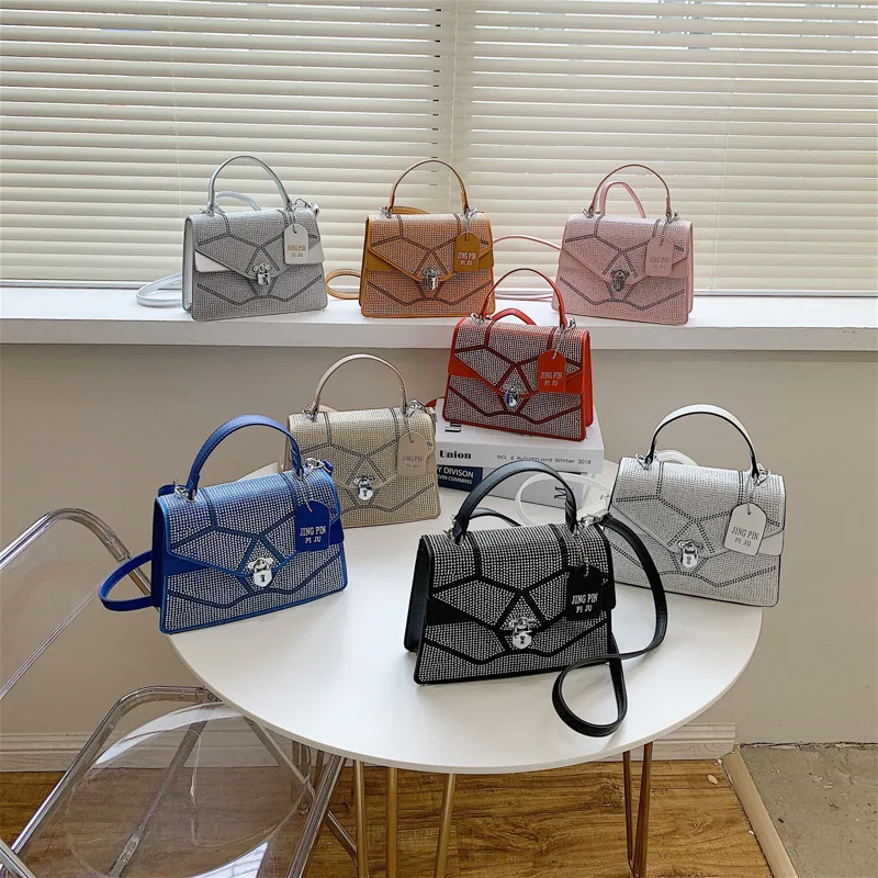 

ladies bag 2021 handbags New Korean Fashion Square PU Rhinestone Shoulder Purses CrossBody Bag Messenger bag sac a main Bolsos, 8 colors as shown