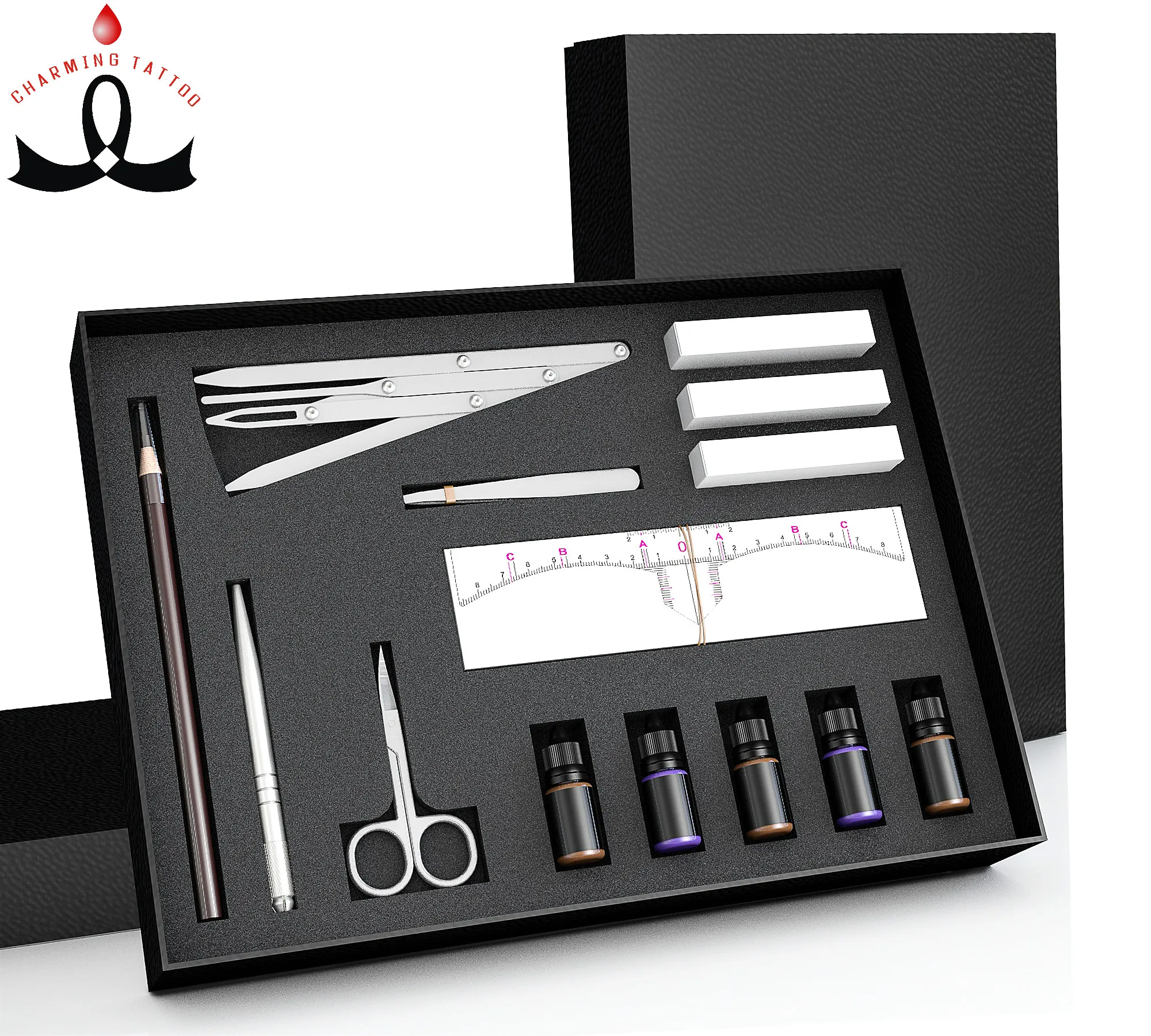 

Charming Tattoo Factory Direct Permanent Makeup Tattoo Kit Microblading Training Kit for Microblading Academy, Black