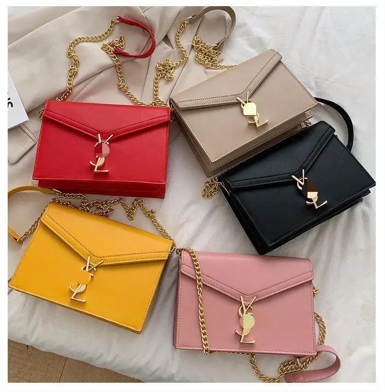 

2021 New lady Fashion spring and summer chain square all-match Korean style bags women's leather handbags and purses, 5 colors