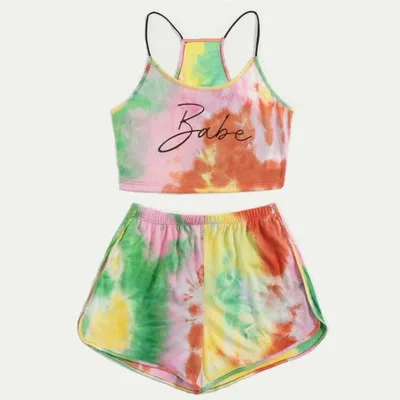 

Summer New European and American Women's Tie Dyeing Gradient Printing Fashion Sexy Suspender Shorts Sportswear