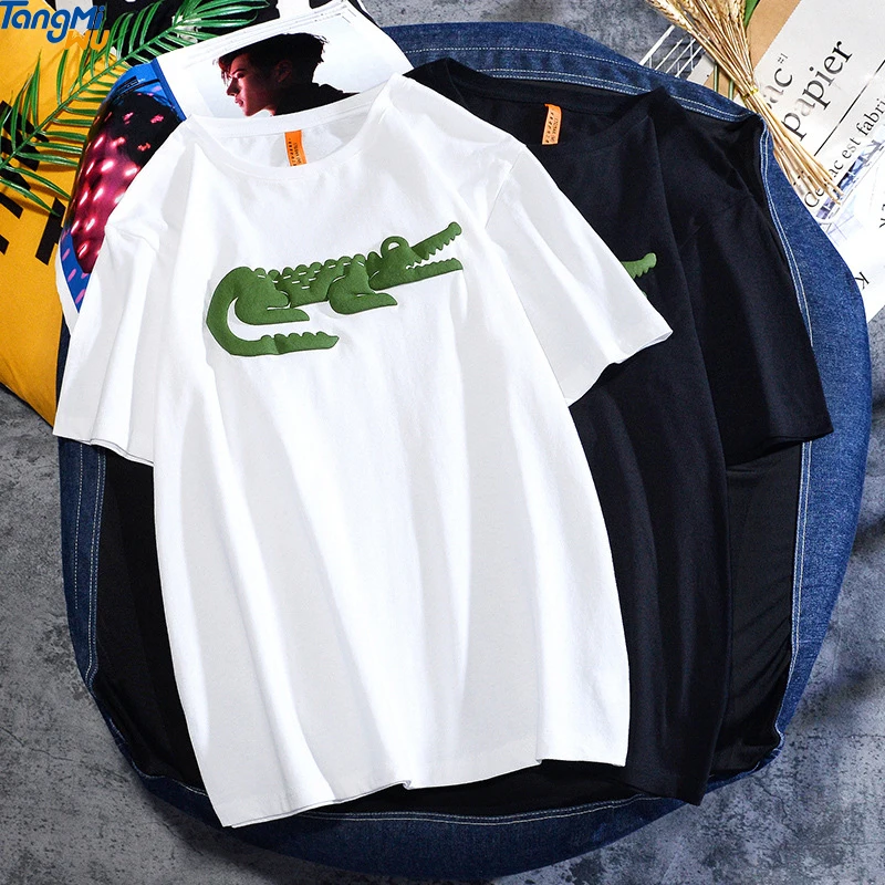 

Wholesale 2021 3D Puff foam fashion cheap tee shirt summer loose crocodile print 100% Combed cotton animal t-shirt