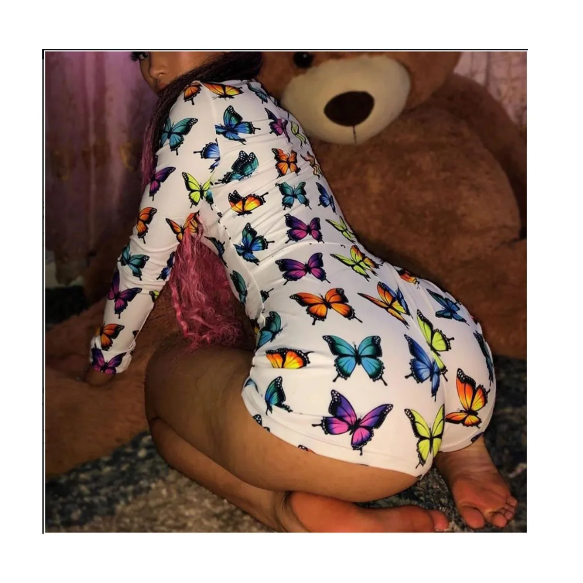 

New Fashion Women's print Tight Sexy Long Sleeve Jumpsuit