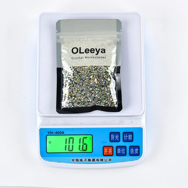 OLeeya Wholesale 400 Colors Crystals 20 Gram 100 Gram 200 Gram SS6 to SS20 Mixed Bulk Flat Back Non Fix Rhinestones for DIY