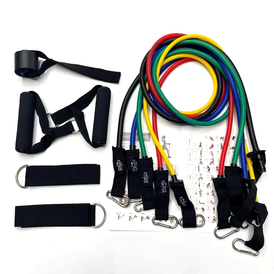 

TPE 11 pcs resistance bands set 100 LBS fitness exercise bands with handle, door anchor, ankle straps and carry bag