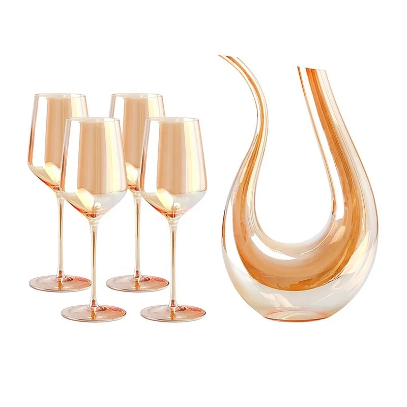 

Amazon hot sale Amber Lead-Free stemware red Wine Glass Pitcher Sets