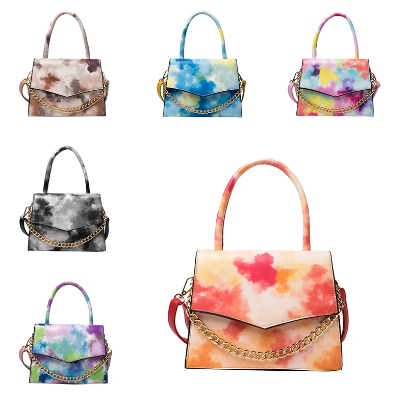 

New gradient color rainbow bag ladies fashion portable messenger tie-dye shoulder small square bag evening bags for women