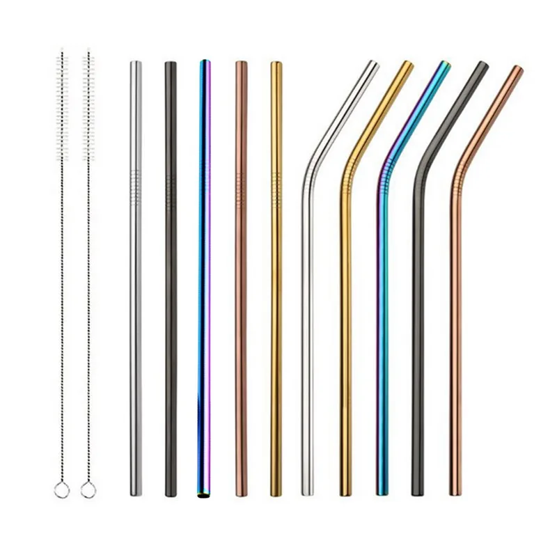 

Wholesale Reusable Eco-friendly Custom Logo 6mm Rainbow 304 Stainless Steel Metal Drinking Boba Cocktail Straw Set, Multi-color support customization