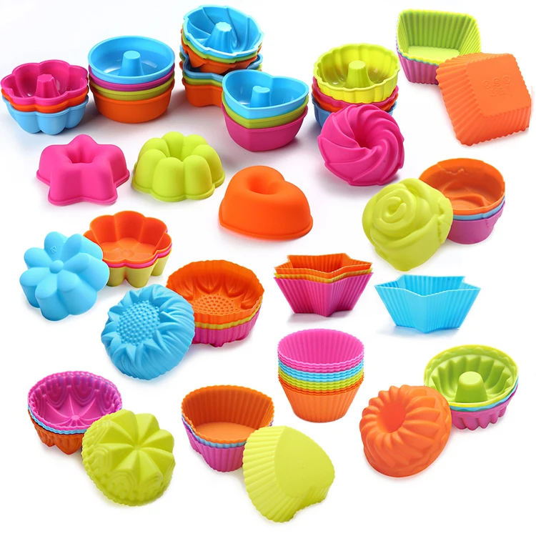 

12/24/36pcs Amazon Manufacturer Heat Resistant Reusable Non-Toxic Non-Stick Cake Baking Muffin Cups Molds Silicone Cupcake Liner, As picture