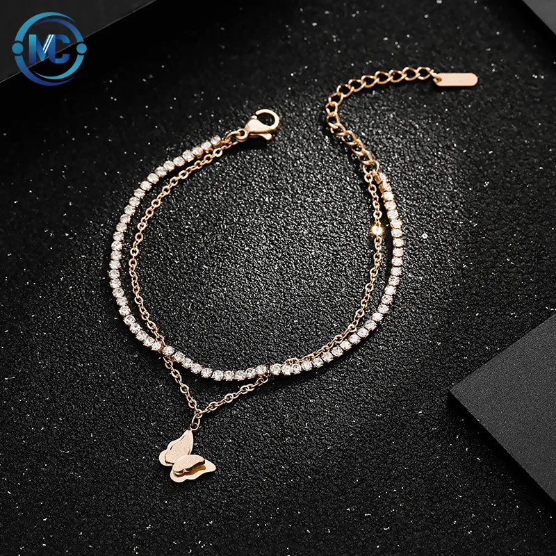 

2021 Lucky Stainless Steel Women butterfly charm Women Girl Bracelet