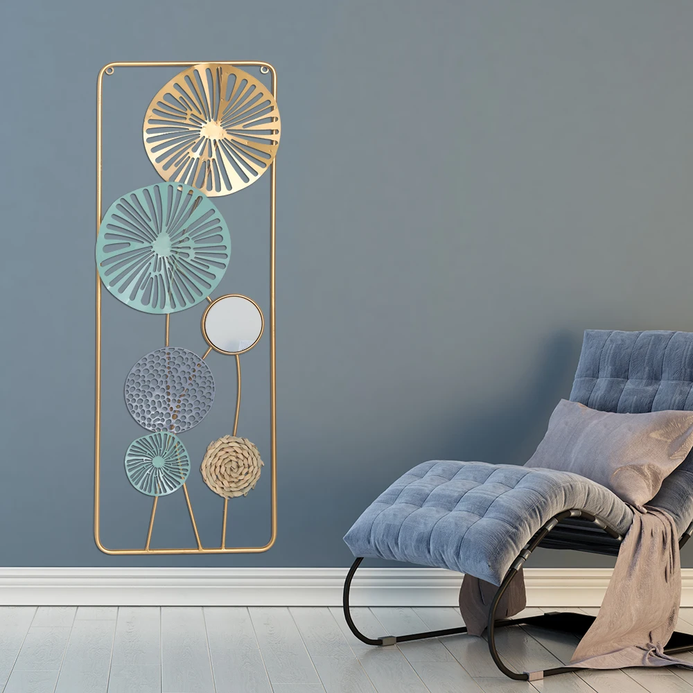 

Mayco Nordic Model Metal Wall Hanging Decoration Luxury 3D Leaf Iron Office Mirror Craft Designs Wall Arts Home Decor, Gold