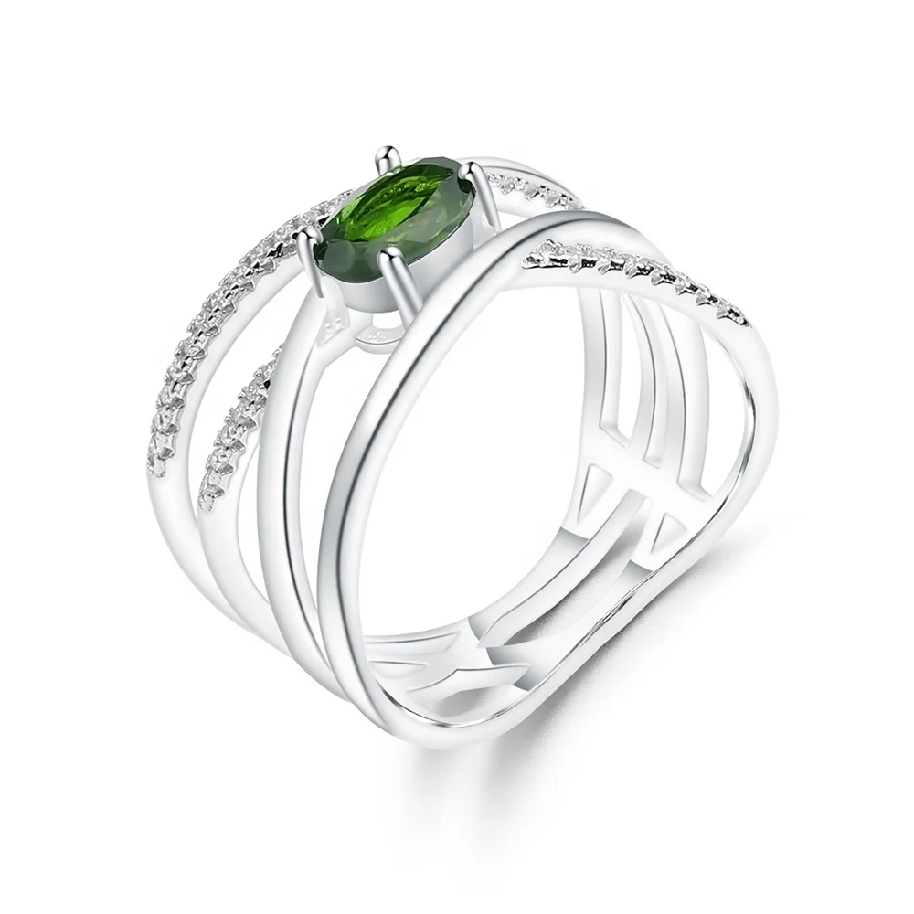 

Abiding Drop Shipping Service Natural Chrome Diopside 925 Silver Rings for Women
