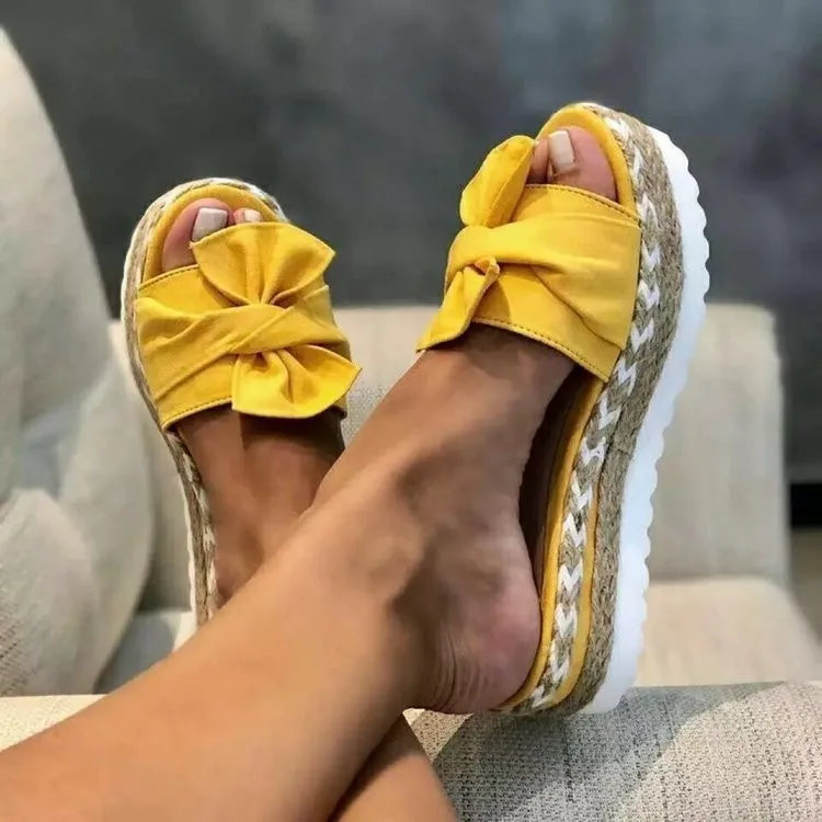 

size 43 comfy slippers Bow-Knot sandals 2020 women sandals Summer Fashion slippers platform Female Beach Shoes women flip flops