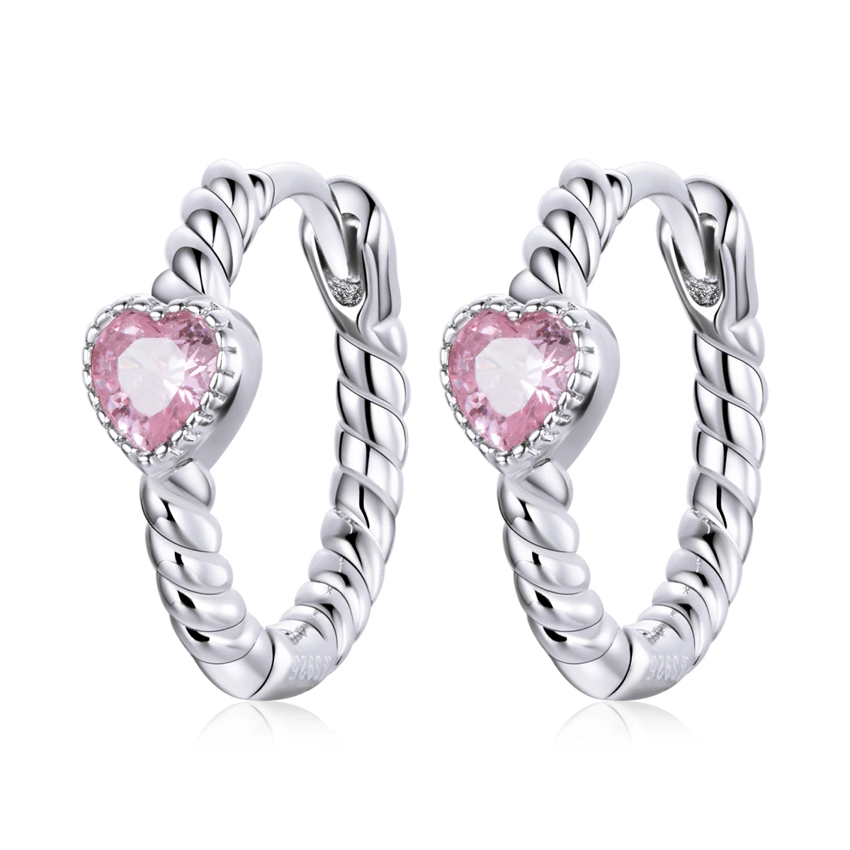

SCE1081 Beautiful heart shape pink stone 925 silver hoop earring
