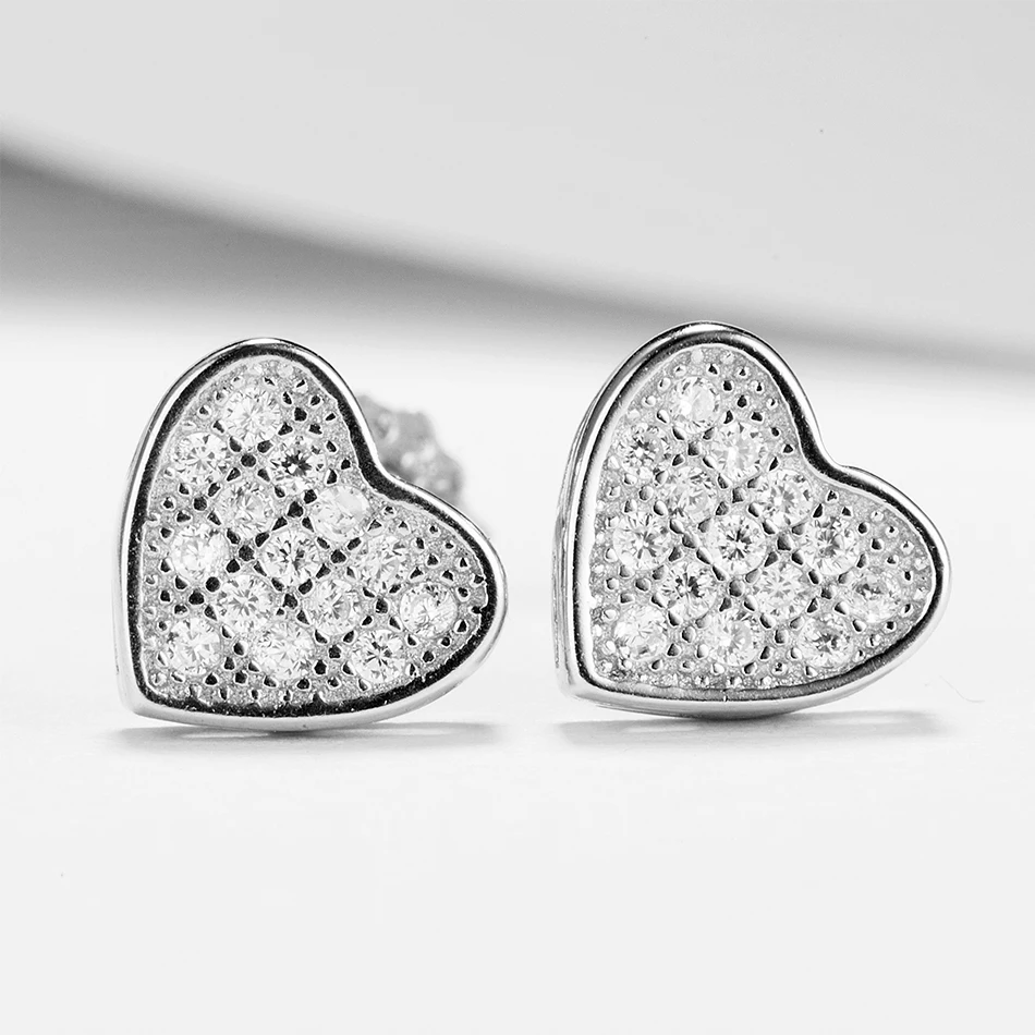 

Hot Selling 100% 925 Sterling Silver Earrings Crystal Heart Stud Earrings For Women And Girl Jewelry Gift