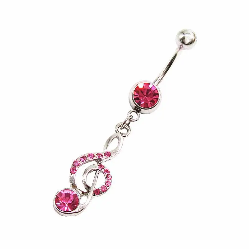 

BBR-110 Wholesale Luxury Note Shape Charms Sexy Belly Rings 2021 Body Jewelry Women Zodiac Pink Belly Rings