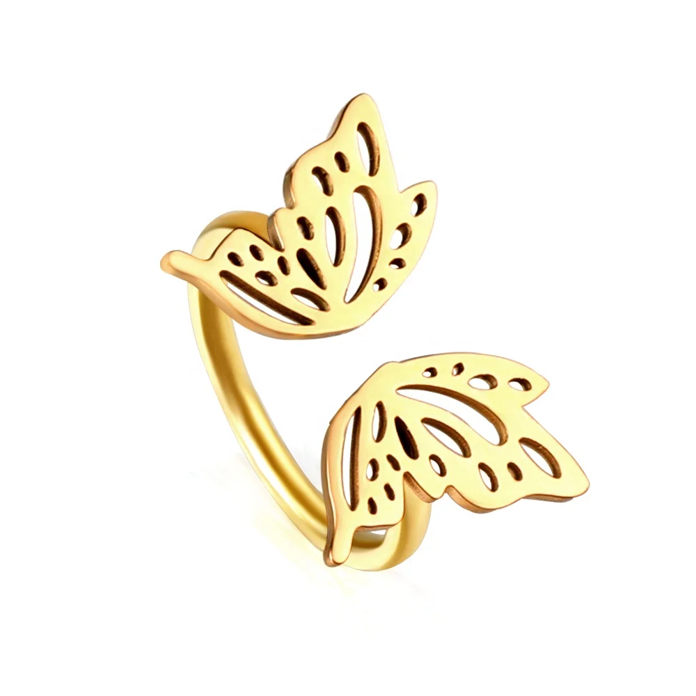 

Hot sale Butterfly gold plated jewelry 18k stainless steel adjustment ring kids adjustable rings