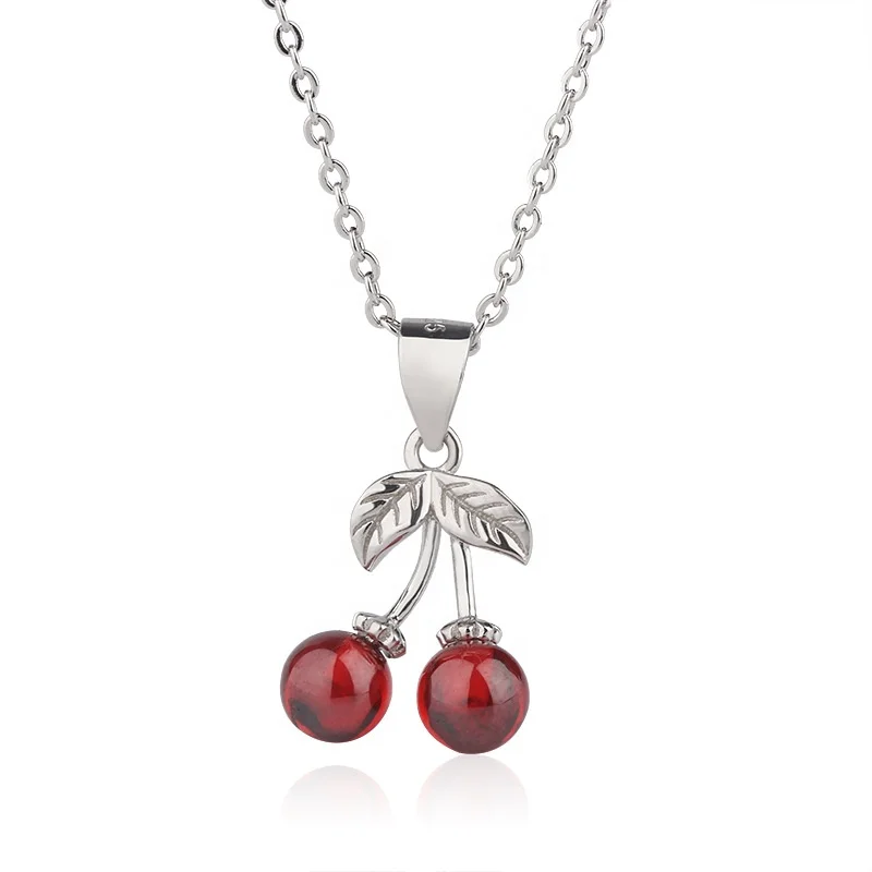 

Ready to Ship! 100% real 925 sterling silver red garnet cherry stone pendant without chain