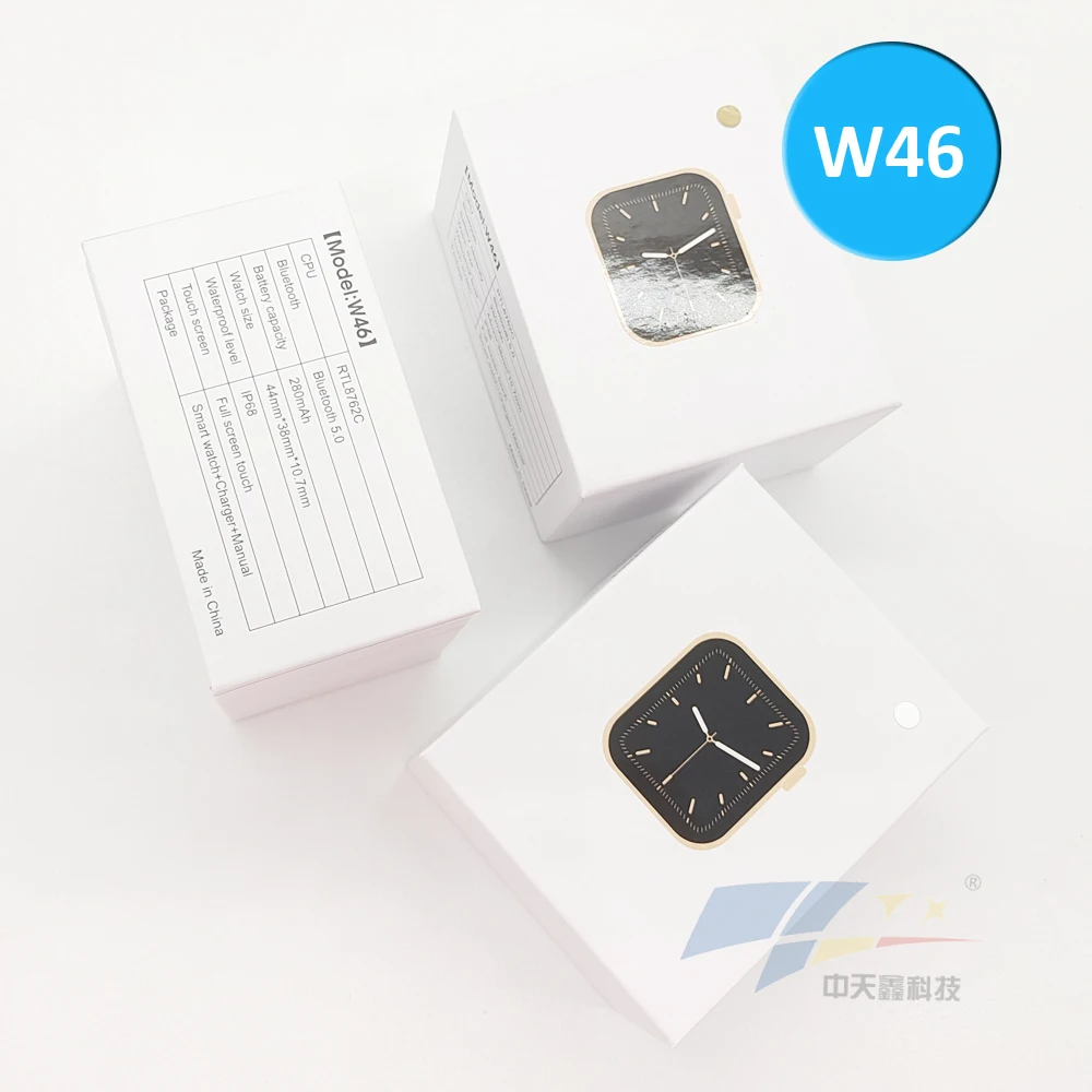 

2021 W46 Smart Watch Sports Bracelet High Quality IWO Heart Rate ECG Health Monitoring BT Call IP68 Waterproof Watches W46, Black white pink