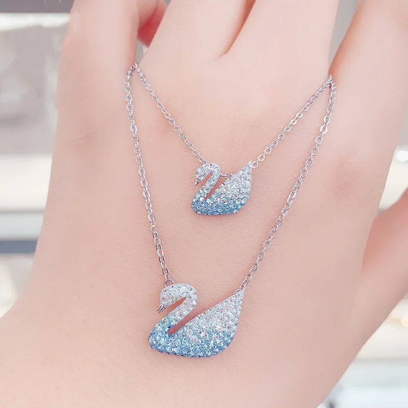 

Jessy Jewelry 2021 Women Girls Fashion Chain Necklace High-quanlity Pendants 925 Sterling Sliver Gradient Blue Swan Necklace, As shown