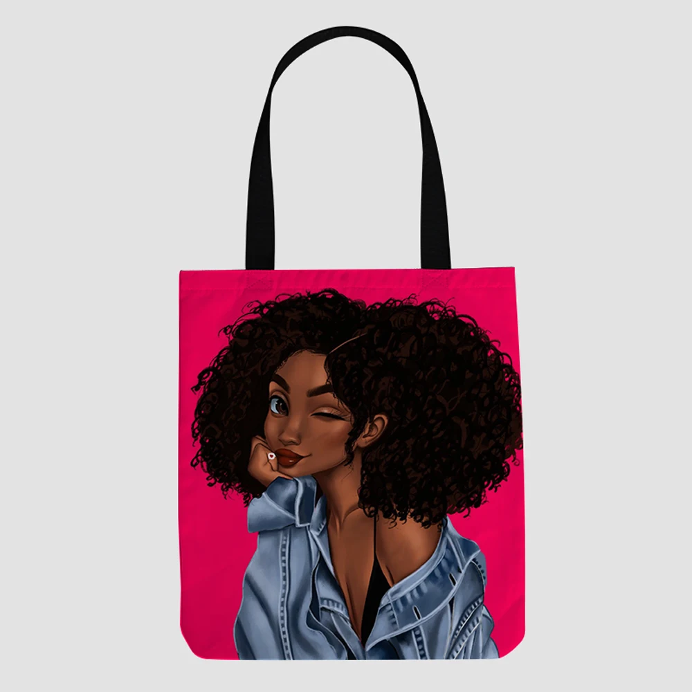 

2021 custom canvas hand shopping Black Art African Girl foldable handbags waterproof wholesale travel for ladies men tote bags