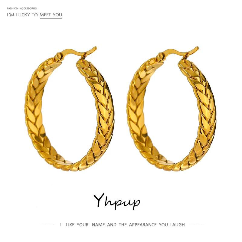 JINYOU 1265 Statement Stainless Steel Round Hoop Earrings Charm 18K Gold Plated Metal Waterproof Trendy Jewelry