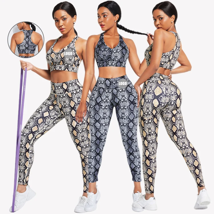 

High Quality Quick Dry Animal Print Yoga Outfit 2 Pieces fitness sets clothing new yoga set 2021, As show