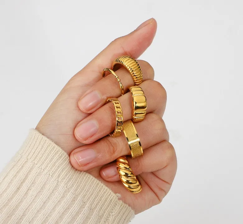 

18K gold plated short fat titanium 316L stainless steel ring