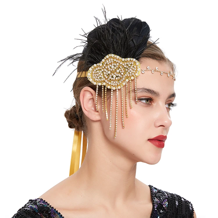 

Pearl Hairband Hair Accessories Fashion Retro Fascinators Masquerade Rhinestone Feather Crystal Headbands