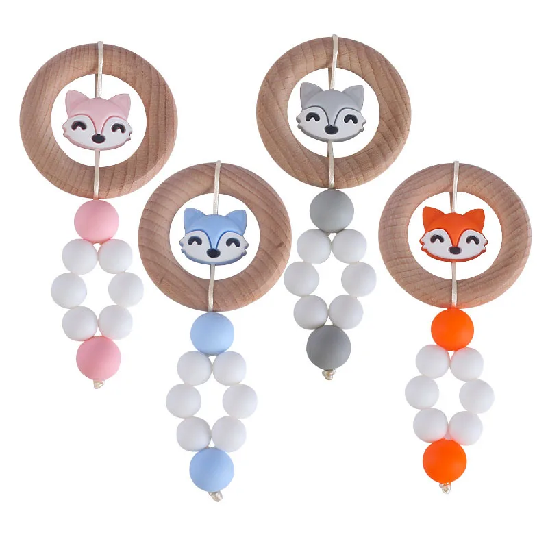 

Baby's Popular Wooden Ring Toy Gum New Cartoon Fox Silicone Teeth Grinding Stick Sold Quickly Amazon Hot Set, Customized color