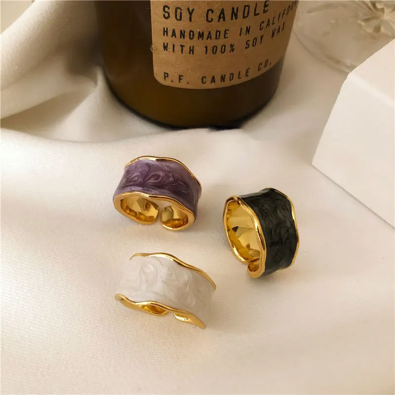 

Wholesale luxury resizable colorful big chunky gemstone black stone gem opal agate amethyst ring gold plated jewelry women cuban