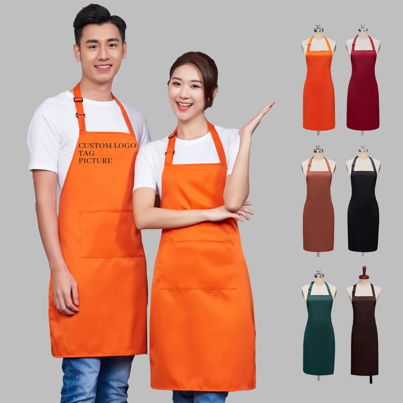

Custom logo funny print black men women polyester jalan camp bbq bake kitchen chef cook long waterproof apron with two pocket, 6 colors