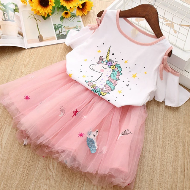 

2021 new pink design hot sale unicorn skirt fall wholesale girls boutique african kids clothing sets for baby girl