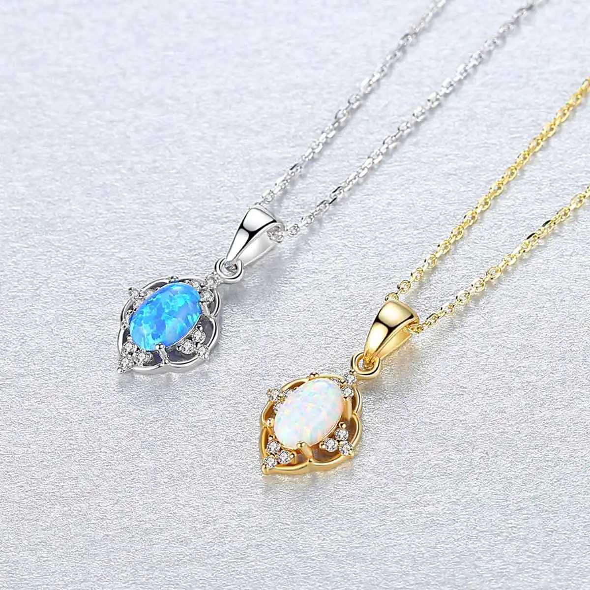 

Dainty Silver S925 Sterling Silver Opal Pendant Necklace European Style Fashion Opal Jewelry Link Chain Necklace