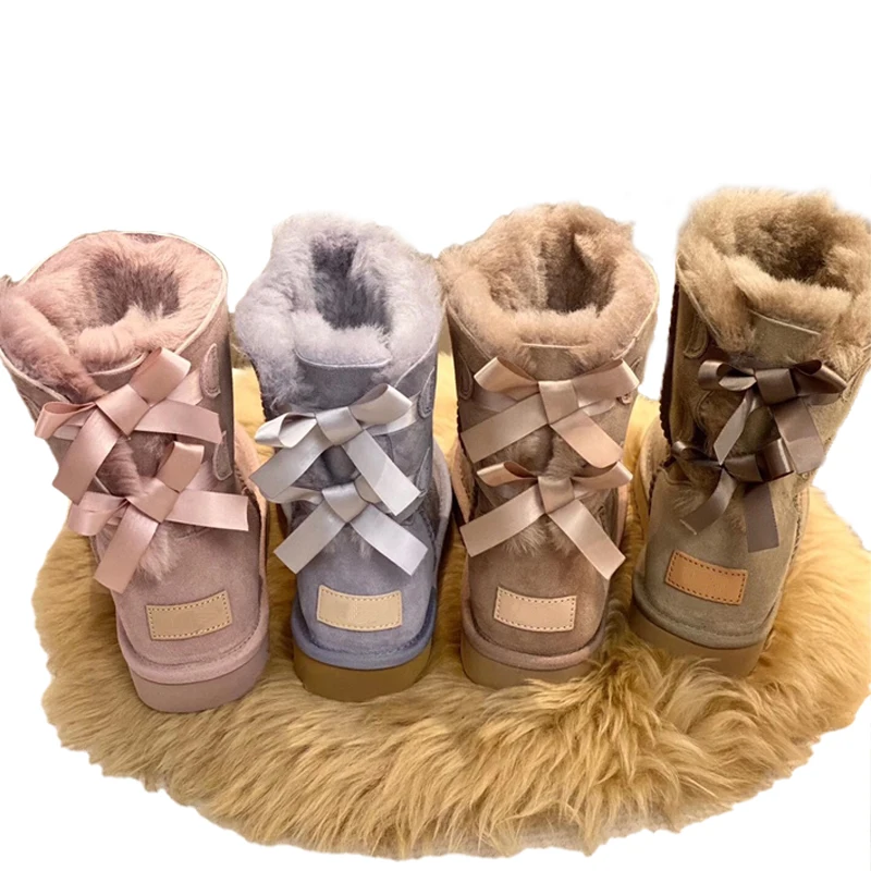 

Women Mini Bailey Bow II Boot Wholesale Boots Ladies Winter Shoes Fashion Bow Warm Snow Boots women, Brown grey black sand pink