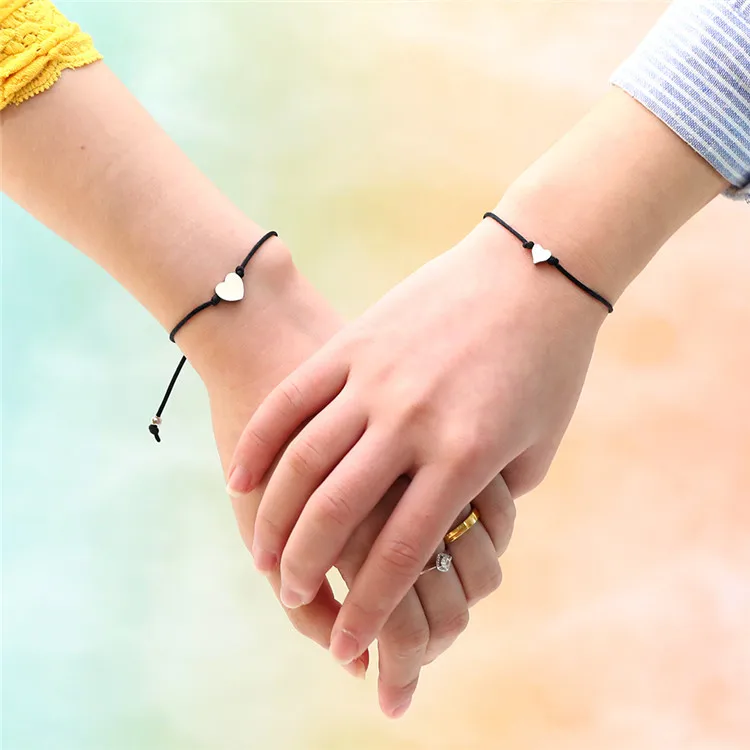

Lucky Rope Braided Stainless Steel Gold Silver Plated Love Heart Beads Charm Friendship Bracelets Sets