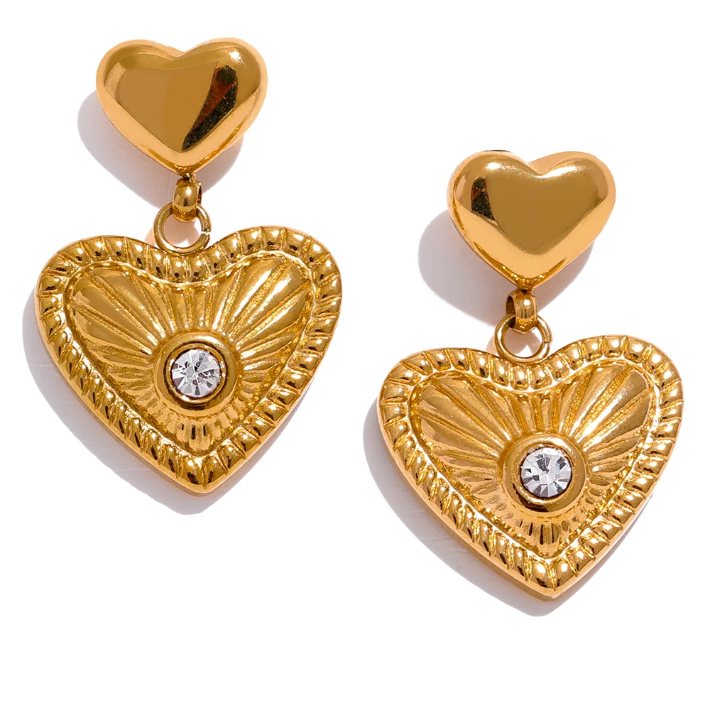 

JINYOU 1801 Stainless Steel Cast Heart Drop Waterproof Earrings Charms Gold Color CZ Cute Basic Jewelry Bijoux Femme Gift 2023