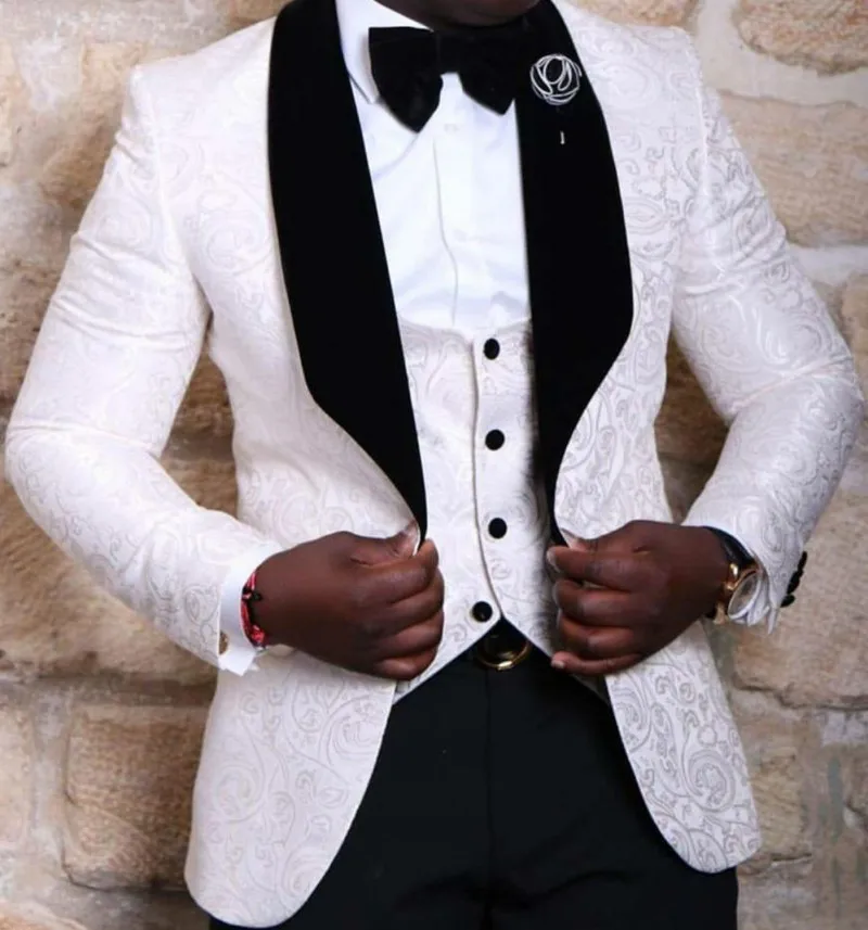 

(Jacket+Pants+Tie+Vest) New Style Groomsmen Shawl Lapel Groom Tuxedos Red/White/Black Men Suits Wedding Best Man Blazer
