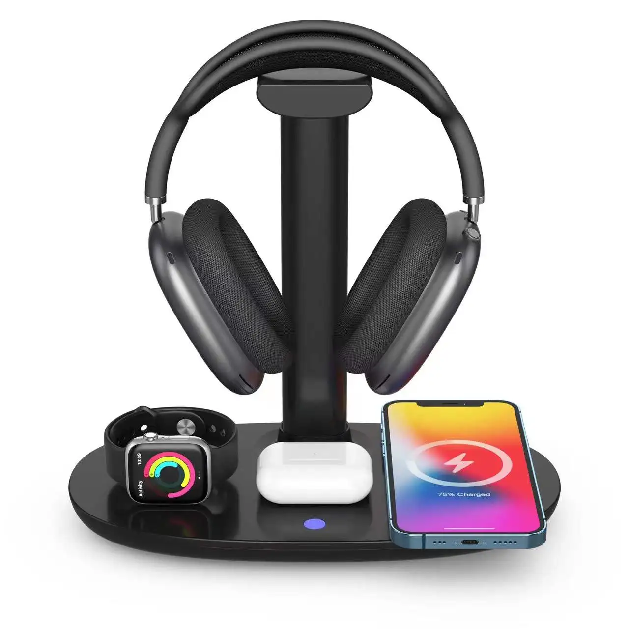 

Multiple 4 in 1 Headphone Stand Wireless Charger Headset Holder Charging Station Dock for AirPods Max for Apple Watch, Black , silver