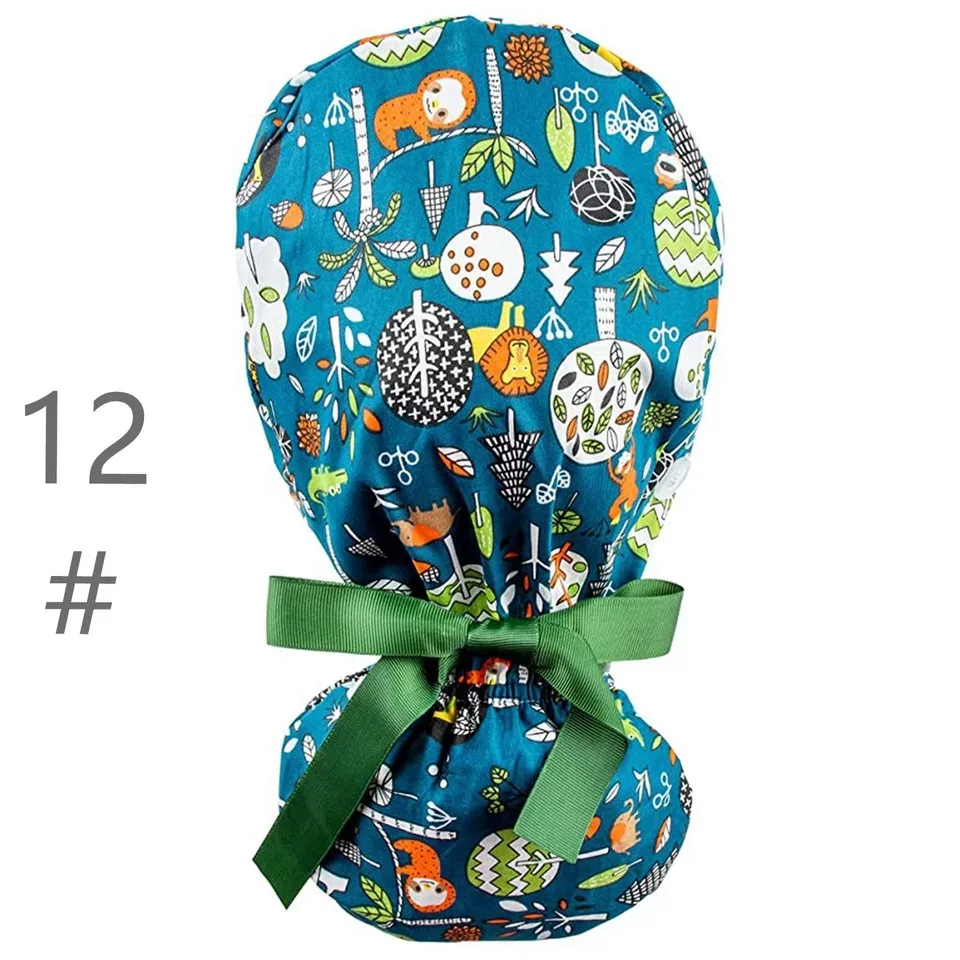

Breathable Scrub Cap Printed Button Work Hat Casual Ponytail Nurse Work Hat, Solid dyed&printed