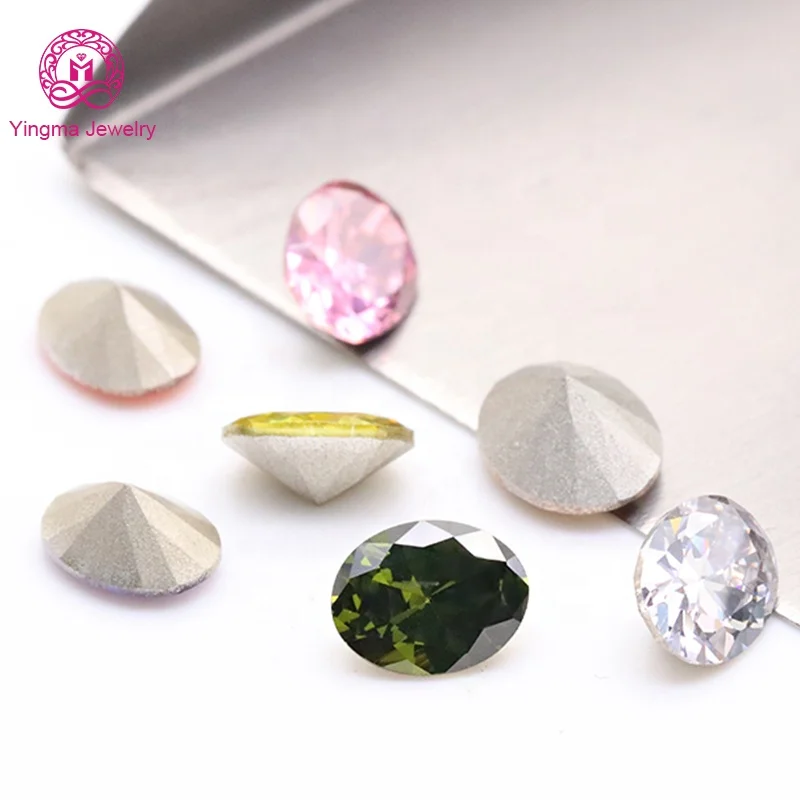 

Synthetic zircon CZ stones white / pink /peridot color oval cut bottom plating cubic zirconia stones for shoes