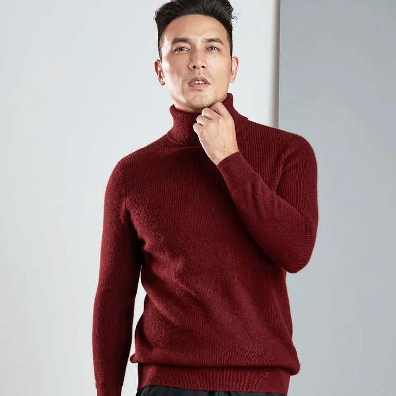 

custom logo men Turtleneck 100% cashmere sweater winter thickening solid color pure cashmere knitted bottoming shirt