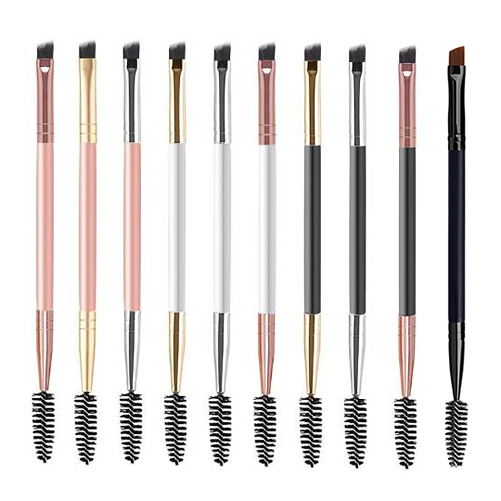 

50 pcs custom logo single eye makeup brush free sample spoolie eyebrow brush pencil thin angled brush with bag, Black,pink,white
