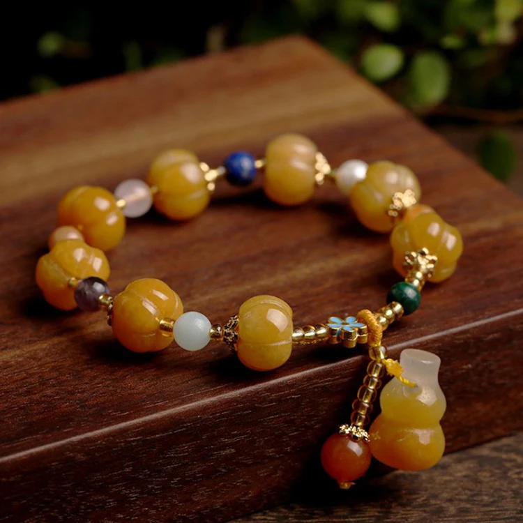 

Natural stone bracelet handmade jewelry bracelet women topaz pumpkin beads charm fashion custom jade beaded bracelet