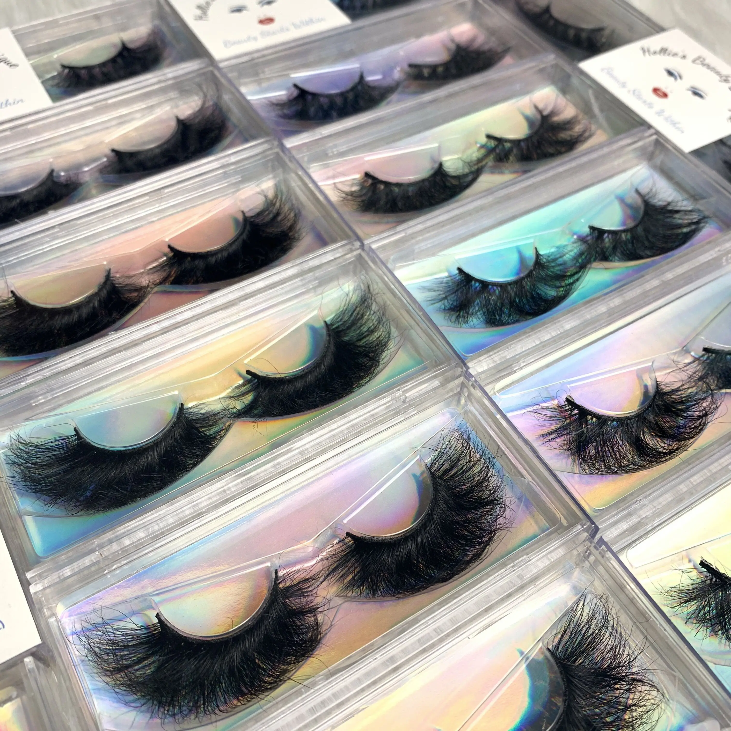 

Holographic Custom Eyelash Case Wispy 3d Mink Lashes Wholesale Vendor Fluffy 25mm Mink Eyelashes Natural Mink Lashes 5D, Black