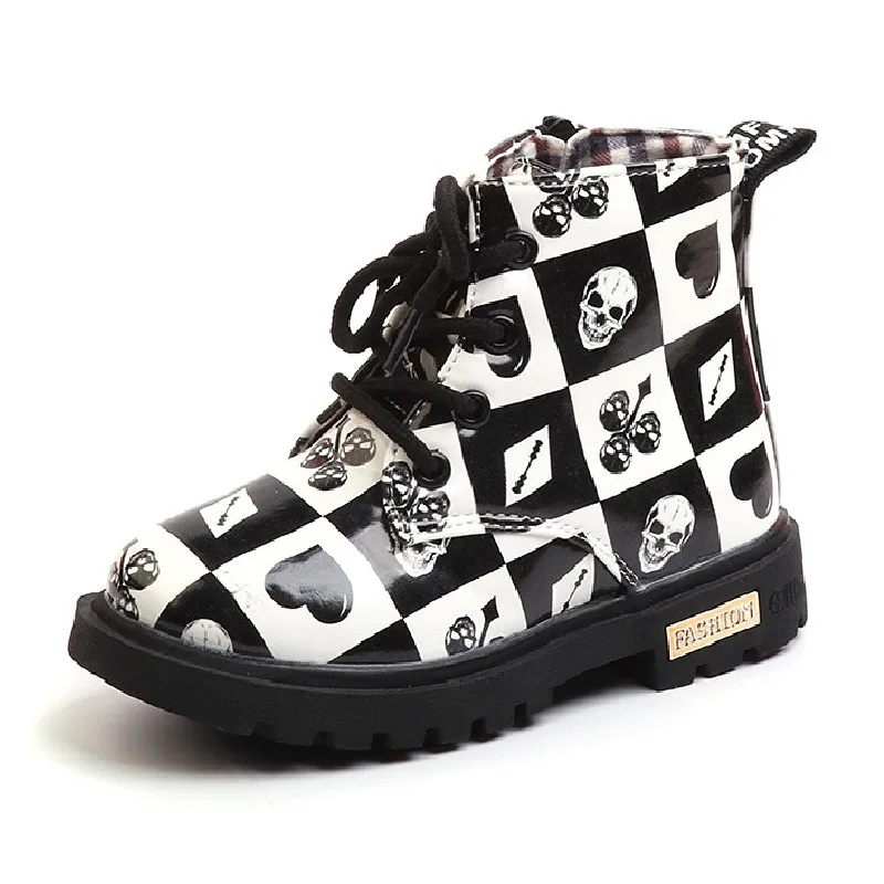 

Wholesale High Quality Pu Leather Dress Shoes Winter Fur Ankle Children Boys Girls Kids Boots, Black/white