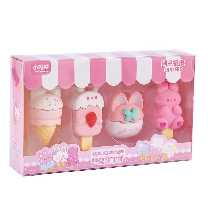 

New school stationery set animal ice cream shape kids cute kawaii eraser for girls