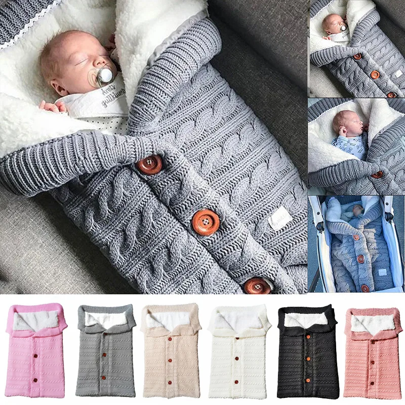 
Baby Sleeping Bag Envelope Winter Kid Sleepsack Footmuff Stroller Knitted Sleep Sack Newborn Swaddle Knit Wool Swaddle Wrap 