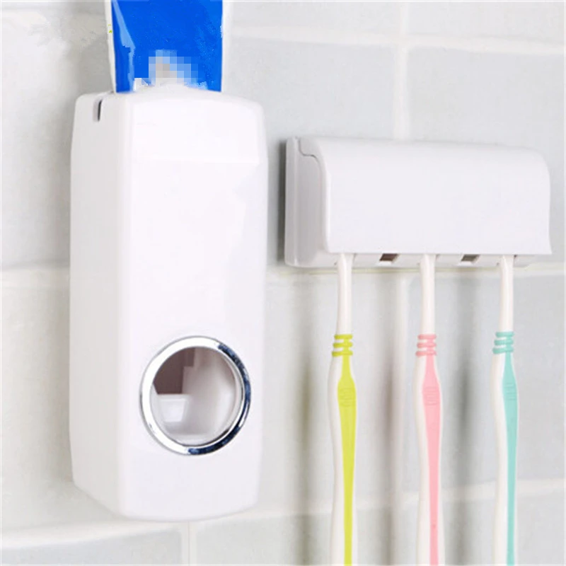 

Toothbrush Shelf Toothpaste Dispenser For Household Bathroom Items Storage Boxes Accessories Toilet Waterproof Wall Organizer, As pictures